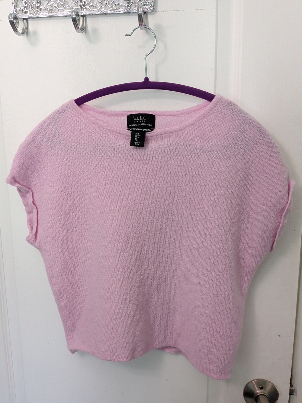 Nicole Miller Petite Pink Short-Sleeve Sweater Top